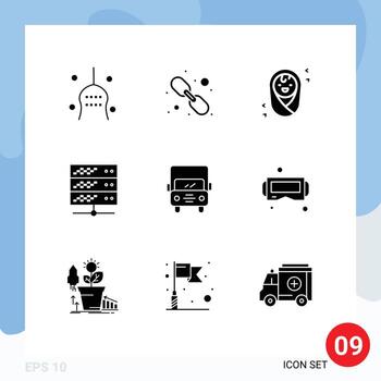 9 User Interface Solid Glyph Pack of modern Signs and Symbols of transport web web link server hosting Editable Vector Design Elements