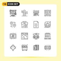 16 Universal Outlines Set for Web and Mobile Applications location game american fun shopping basket Editable Vector Design Elements