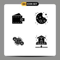 Editable Vector Line Pack of 4 Simple Solid Glyphs of accessories user wallet food global Editable Vector Design Elements