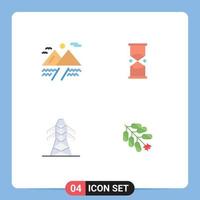 4 Thematic Vector Flat Icons and Editable Symbols of camping energy hourglass watch transmission tower Editable Vector Design Elements