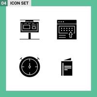 Pictogram Set of 4 Simple Solid Glyphs of board page advertising announcement timer Editable Vector Design Elements