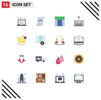 Mobile Interface Flat Color Set of 16 Pictograms of mail alert layout send mail Editable Pack of Creative Vector Design Elements