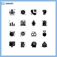 Set of 16 Modern UI Icons Symbols Signs for mark head call failure phone Editable Vector Design Elements