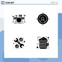 4 Thematic Vector Solid Glyphs and Editable Symbols of drum tool kit aim chocolate Editable Vector Design Elements