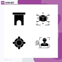 4 Thematic Vector Solid Glyphs and Editable Symbols of building help shop jigsaw support Editable Vector Design Elements
