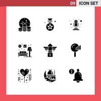 Solid Glyph Pack of 9 Universal Symbols of night street mic lump living Editable Vector Design Elements