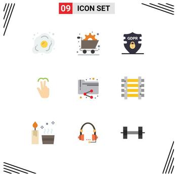 Mobile Interface Flat Color Set of 9 Pictograms of tab mobile gear hand security Editable Vector Design Elements