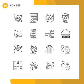 User Interface Pack of 16 Basic Outlines of reality googles report vr picture Editable Vector Design Elements