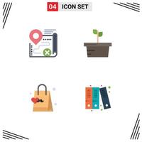 Pack of 4 creative Flat Icons of map father close plant hand bag Editable Vector Design Elements
