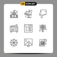 Set of 9 Commercial Outlines pack for user interface forefinger communication audio Editable Vector Design Elements