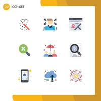 Mobile Interface Flat Color Set of 9 Pictograms of search group insurance page insurance search Editable Vector Design Elements