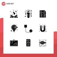 Universal Icon Symbols Group of 9 Modern Solid Glyphs of connected seo document lamp bulb Editable Vector Design Elements