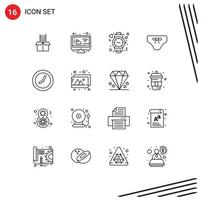 User Interface Pack of 16 Basic Outlines of clothing bikini heart beach watch Editable Vector Design Elements