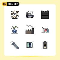 Mobile Interface Filledline Flat Color Set of 9 Pictograms of boiling plant globe clothing friendly growth Editable Vector Design Elements