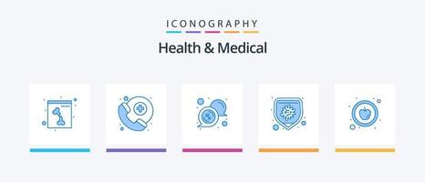 Health And Medical Blue 5 Icon Pack Including . food. message. apple. disease. Creative Icons Design vector