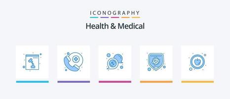 salud y médico azul 5 5 icono paquete incluso . alimento. mensaje. manzana. enfermedad. creativo íconos diseño vector