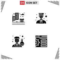 Modern Set of 4 Solid Glyphs and symbols such as city scientist park boy man Editable Vector Design Elements