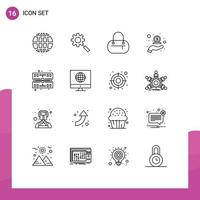 16 Universal Outline Signs Symbols of ram computer bag money hand Editable Vector Design Elements