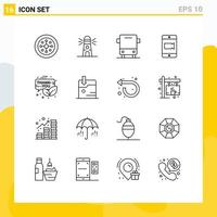 16 Universal Outlines Set for Web and Mobile Applications gift box camera bus video vehicles Editable Vector Design Elements