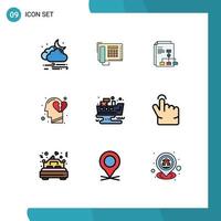 9 User Interface Filledline Flat Color Pack of modern Signs and Symbols of leaked head call feeling report Editable Vector Design Elements