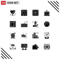 Pack of 16 creative Solid Glyphs of browser measurement web marketing cross Editable Vector Design Elements