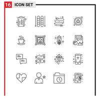 Pack of 16 Modern Outlines Signs and Symbols for Web Print Media such as indian cup data tea repair Editable Vector Design Elements