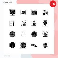 Group of 16 Solid Glyphs Signs and Symbols for screw food calendar cherry women Editable Vector Design Elements