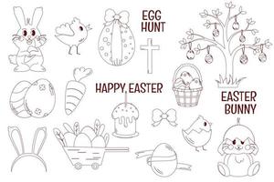 Easter day decorative elements   outline. Easter symbols set. vector