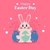 Flat easter background. Rabbit with eggs vector