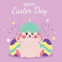 Flat easter background. Rabbit, eggs vector