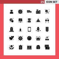 25 Universal Solid Glyphs Set for Web and Mobile Applications candies pills user medicine truck Editable Vector Design Elements