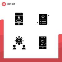 Pictogram Set of 4 Simple Solid Glyphs of calling identity smartphone id employee Editable Vector Design Elements