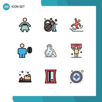 Set of 9 Vector Filledline Flat Colors on Grid for lab password failed human avatar Editable Vector Design Elements