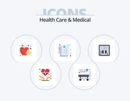 Health Care And Medical Flat Icon Pack 5 Icon Design. weight. diet. food. record. health vector