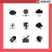 Editable Vector Line Pack of 9 Simple Solid Glyphs of calipers measure cloud stretching gymnastics Editable Vector Design Elements