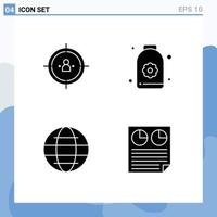 Mobile Interface Solid Glyph Set of 4 Pictograms of business globe planning sauna security Editable Vector Design Elements