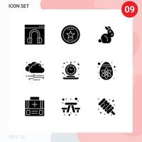 Set of 9 Modern UI Icons Symbols Signs for alarm windy medal wind rabbit Editable Vector Design Elements