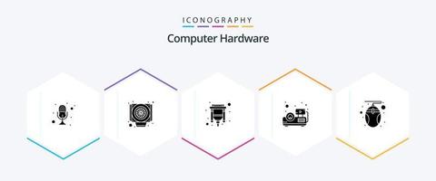 Computer Hardware 25 Glyph icon pack including mouse. computer. cable. projector. beamer vector