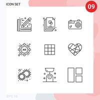 Group of 9 Outlines Signs and Symbols for instagram feed camera strategy ad Editable Vector Design Elements