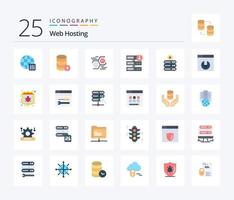 Web Hosting 25 Flat Color icon pack including data. server downgrade. connect. download. digital vector