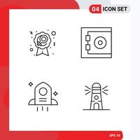 Line Pack of 4 Universal Symbols of badge space woman safe building Editable Vector Design Elements