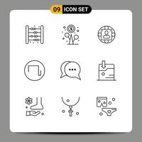 Group of 9 Outlines Signs and Symbols for chat square money sound modern Editable Vector Design Elements