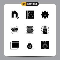 Set of 9 Vector Solid Glyphs on Grid for hat library patterson bookshelf king Editable Vector Design Elements