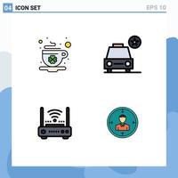 Modern Set of 4 Filledline Flat Colors and symbols such as coffee wifi day star internet Editable Vector Design Elements