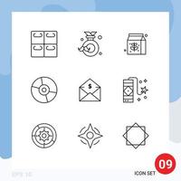 9 Universal Outlines Set for Web and Mobile Applications mail technology food products disc Editable Vector Design Elements