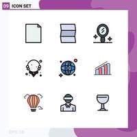 Filledline Flat Color Pack of 9 Universal Symbols of report chart diamond network world Editable Vector Design Elements