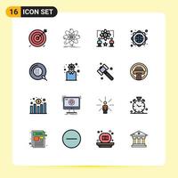 16 Flat Color Filled Line concept for Websites Mobile and Apps worldwide global infrastructure research atom star Editable Creative Vector Design Elements