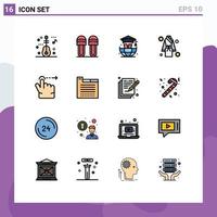 Pack of 16 Modern Flat Color Filled Lines Signs and Symbols for Web Print Media such as swipe finger education spa robe Editable Creative Vector Design Elements