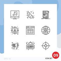 Group of 9 Outlines Signs and Symbols for web internet framing target employee Editable Vector Design Elements