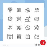 16 Universal Outline Signs Symbols of shop building conversion vacation beach Editable Vector Design Elements